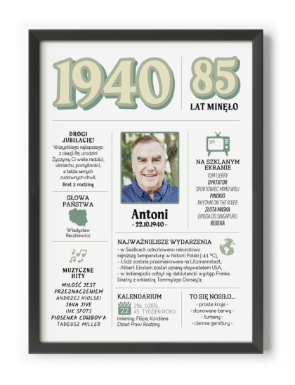 PREZENT na 85 URODZINY oryginalny - PERSONALIZOWANY PLAKAT