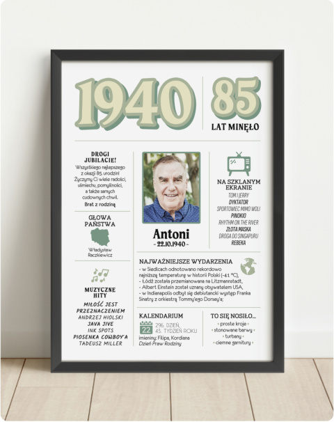 PREZENT na 85 URODZINY oryginalny - PERSONALIZOWANY PLAKAT