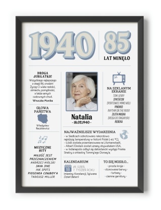 PREZENT na 85 URODZINY oryginalny - PERSONALIZOWANY PLAKAT