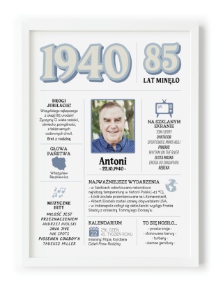 PREZENT na 85 URODZINY oryginalny - PERSONALIZOWANY PLAKAT