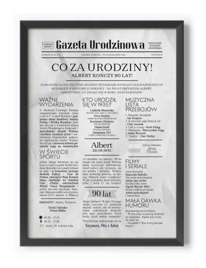 PREZENT na 90 URODZINY dziewięćdziesiątkę - PERSONALIZOWANY PLAKAT