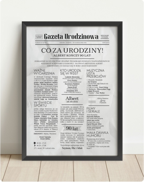 PREZENT na 90 URODZINY dziewięćdziesiątkę - PERSONALIZOWANY PLAKAT