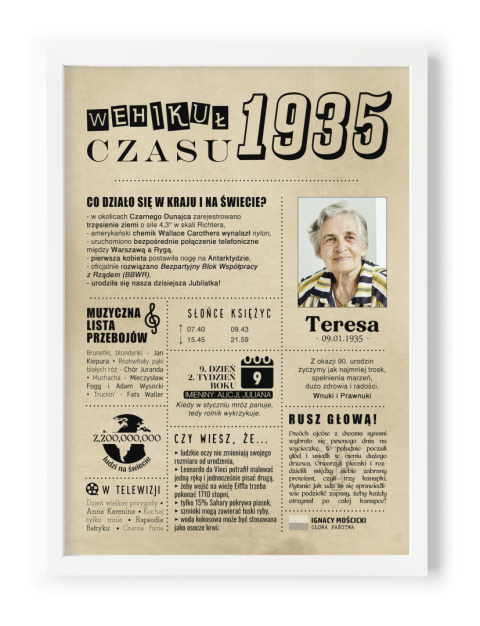 PREZENT na 90 URODZINY dziewięćdziesiątkę - PERSONALIZOWANY PLAKAT