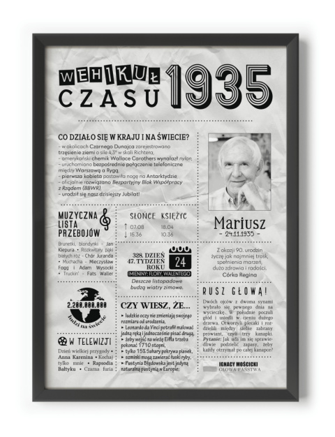 PREZENT na 90 URODZINY dziewięćdziesiątkę - PERSONALIZOWANY PLAKAT