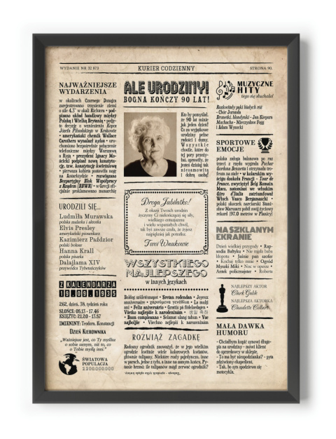 PREZENT na 90 URODZINY dziewięćdziesiątkę - PERSONALIZOWANY PLAKAT