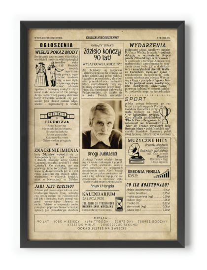 PREZENT na 90 URODZINY dziewięćdziesiątkę - PERSONALIZOWANY PLAKAT