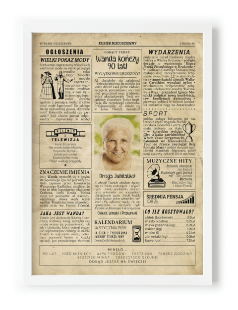 PREZENT na 90 URODZINY dziewięćdziesiątkę - PERSONALIZOWANY PLAKAT