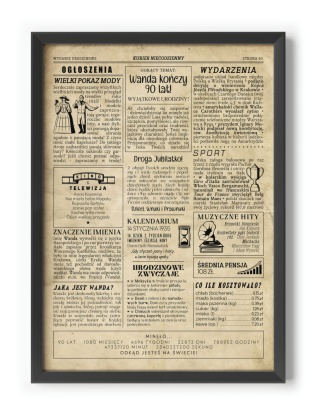 PREZENT na 90 URODZINY dziewięćdziesiątkę - PERSONALIZOWANY PLAKAT