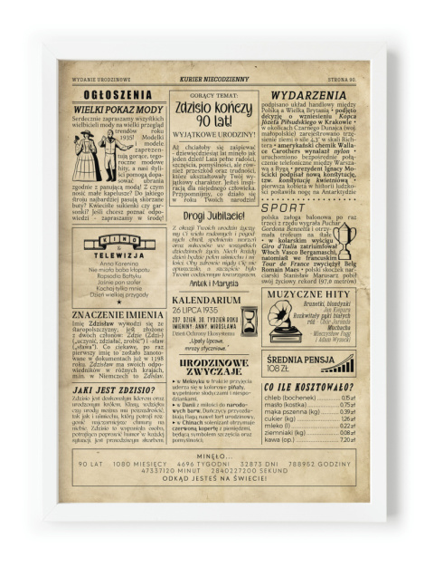 PREZENT na 90 URODZINY dziewięćdziesiątkę - PERSONALIZOWANY PLAKAT