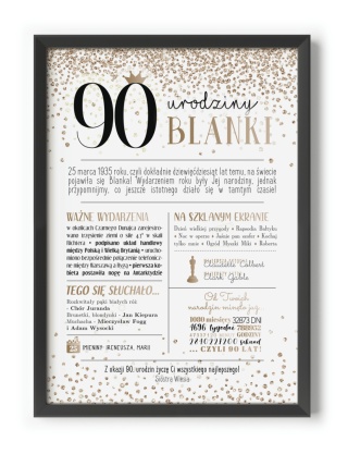 PREZENT na 90 URODZINY dziewięćdziesiątkę - PERSONALIZOWANY PLAKAT