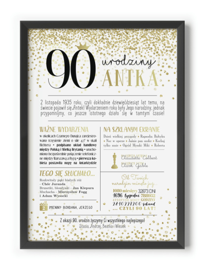 PREZENT na 90 URODZINY dziewięćdziesiątkę - PERSONALIZOWANY PLAKAT
