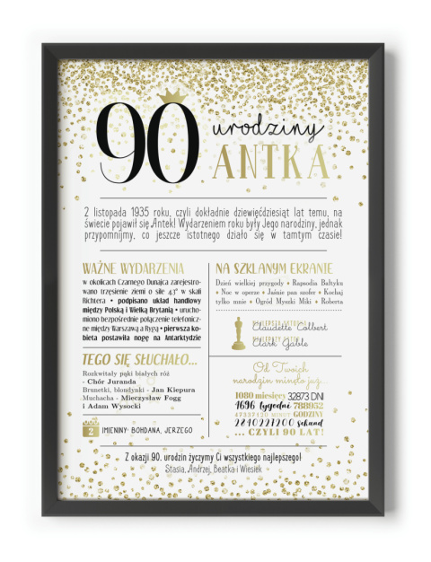 PREZENT na 90 URODZINY dziewięćdziesiątkę - PERSONALIZOWANY PLAKAT