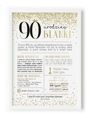 PREZENT na 90 URODZINY dziewięćdziesiątkę - PERSONALIZOWANY PLAKAT