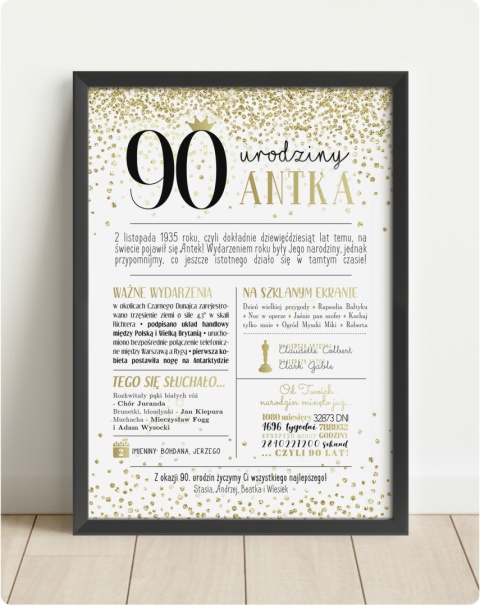 PREZENT na 90 URODZINY dziewięćdziesiątkę - PERSONALIZOWANY PLAKAT
