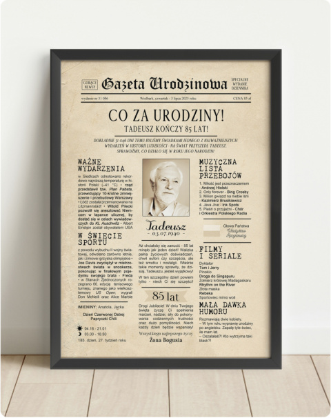 PREZENT na 85 URODZINY oryginalny - PERSONALIZOWANY PLAKAT