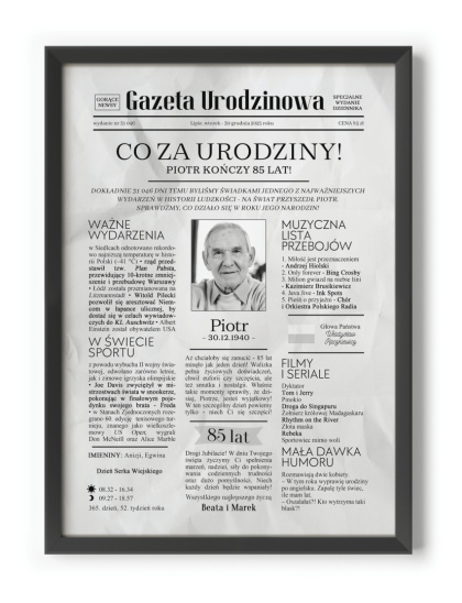 PREZENT na 85 URODZINY oryginalny - PERSONALIZOWANY PLAKAT