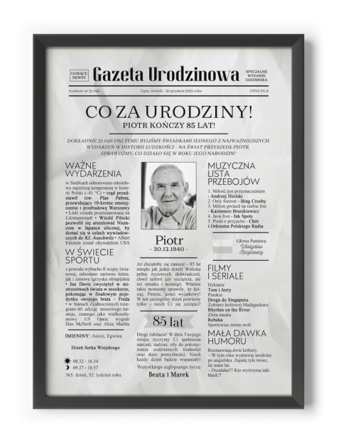 PREZENT na 85 URODZINY oryginalny - PERSONALIZOWANY PLAKAT