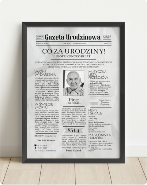 PREZENT na 85 URODZINY oryginalny - PERSONALIZOWANY PLAKAT