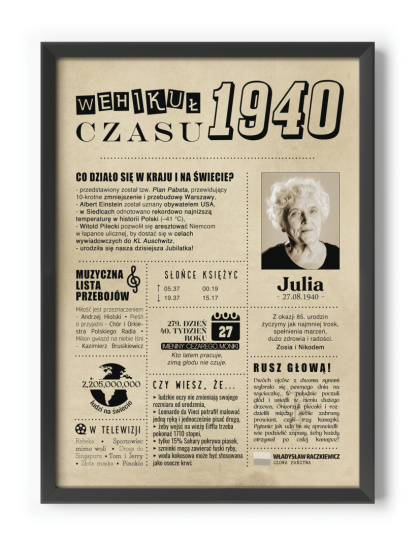 PREZENT na 85 URODZINY oryginalny - PERSONALIZOWANY PLAKAT