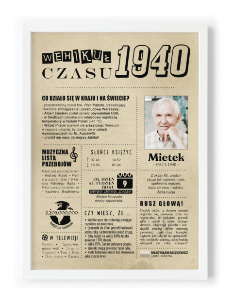 PREZENT na 85 URODZINY oryginalny - PERSONALIZOWANY PLAKAT