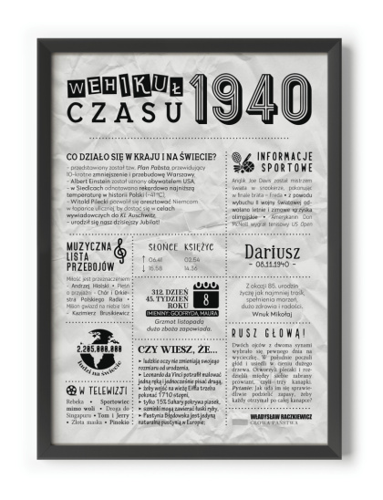 PREZENT na 85 URODZINY oryginalny - PERSONALIZOWANY PLAKAT