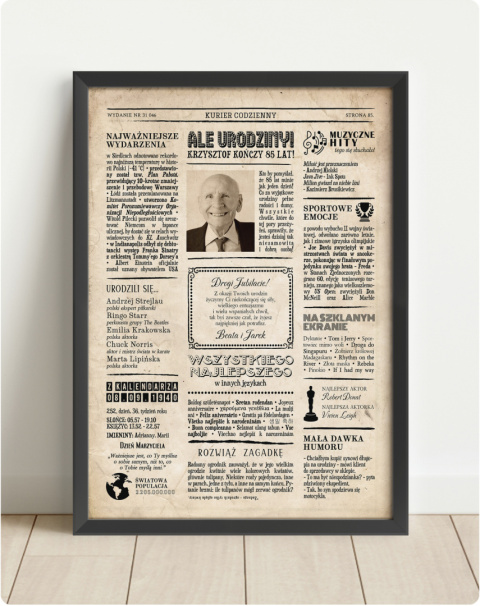 PREZENT na 85 URODZINY oryginalny - PERSONALIZOWANY PLAKAT