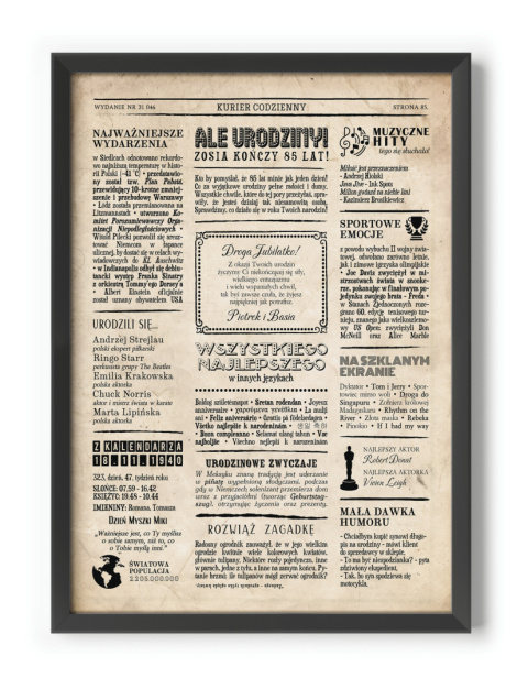 PREZENT na 85 URODZINY oryginalny - PERSONALIZOWANY PLAKAT