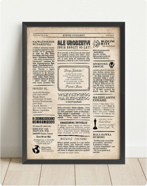 PREZENT na 85 URODZINY oryginalny - PERSONALIZOWANY PLAKAT