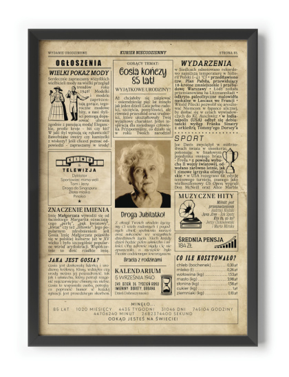 PREZENT na 85 URODZINY oryginalny - PERSONALIZOWANY PLAKAT