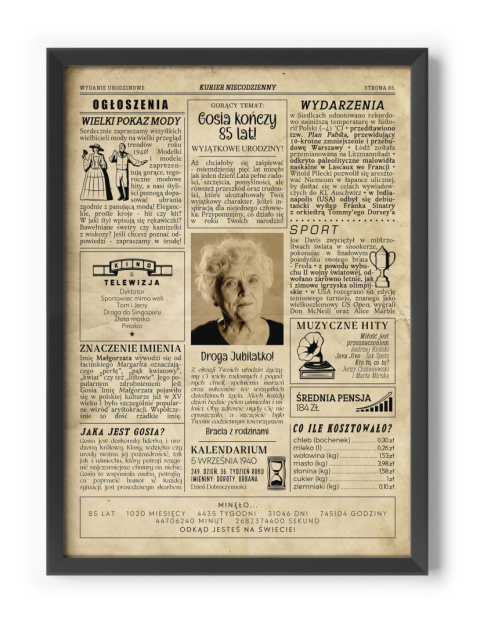 PREZENT na 85 URODZINY oryginalny - PERSONALIZOWANY PLAKAT