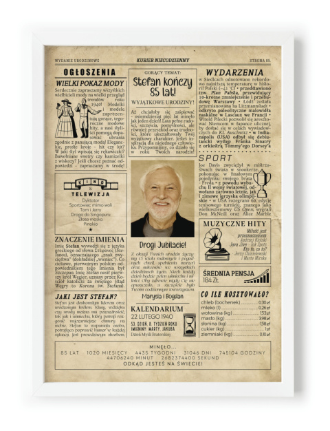 PREZENT na 85 URODZINY oryginalny - PERSONALIZOWANY PLAKAT