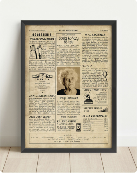 PREZENT na 85 URODZINY oryginalny - PERSONALIZOWANY PLAKAT