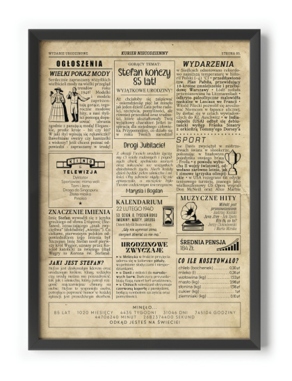 PREZENT na 85 URODZINY oryginalny - PERSONALIZOWANY PLAKAT