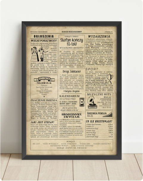 PREZENT na 85 URODZINY oryginalny - PERSONALIZOWANY PLAKAT