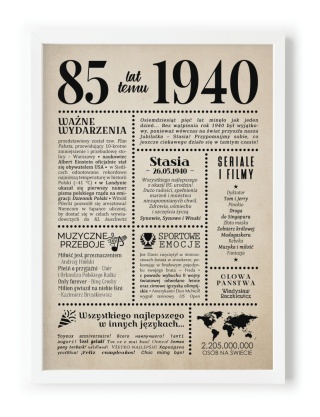 PREZENT na 85 URODZINY oryginalny - PERSONALIZOWANY PLAKAT