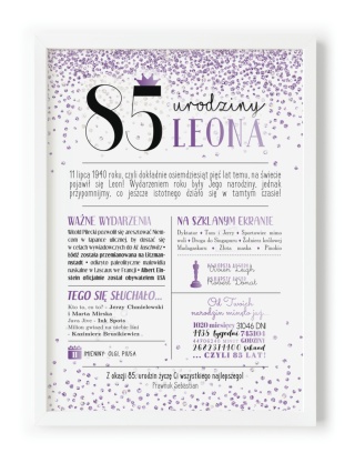 PREZENT na 85 URODZINY oryginalny - PERSONALIZOWANY PLAKAT