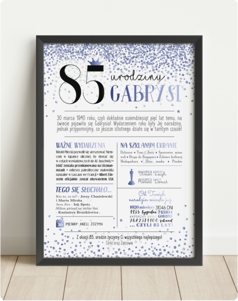 PREZENT na 85 URODZINY oryginalny - PERSONALIZOWANY PLAKAT