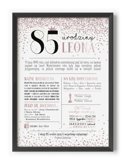 PREZENT na 85 URODZINY oryginalny - PERSONALIZOWANY PLAKAT