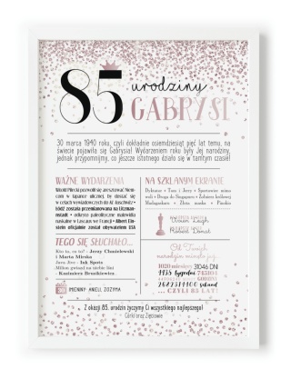 PREZENT na 85 URODZINY oryginalny - PERSONALIZOWANY PLAKAT