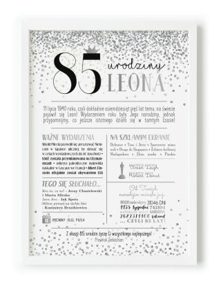 PREZENT na 85 URODZINY oryginalny - PERSONALIZOWANY PLAKAT
