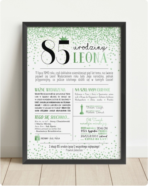 PREZENT na 85 URODZINY oryginalny - PERSONALIZOWANY PLAKAT
