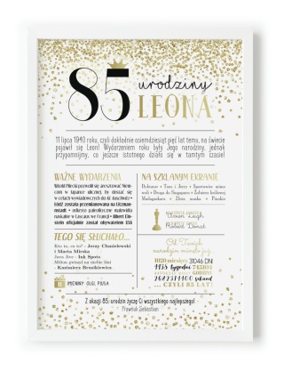 PREZENT na 85 URODZINY oryginalny - PERSONALIZOWANY PLAKAT