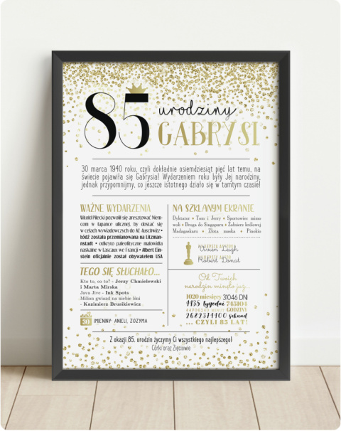 PREZENT na 85 URODZINY oryginalny - PERSONALIZOWANY PLAKAT