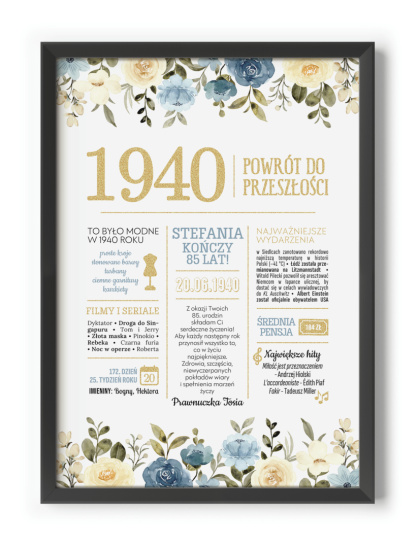 PREZENT na 85 URODZINY oryginalny - PERSONALIZOWANY PLAKAT