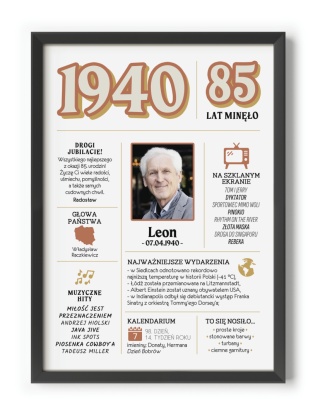 PREZENT na 85 URODZINY oryginalny - PERSONALIZOWANY PLAKAT