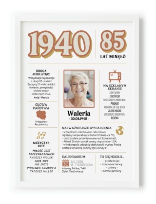 PREZENT na 85 URODZINY oryginalny - PERSONALIZOWANY PLAKAT