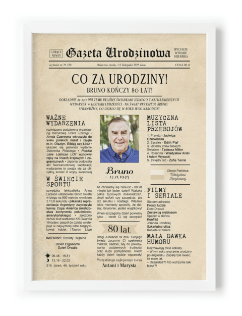 PREZENT na 80 URODZINY na osiemdziesiątkę PERSONALIZOWANY PLAKAT