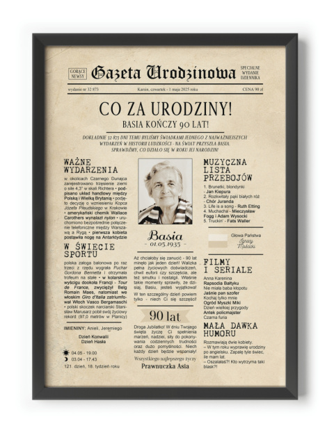 PREZENT na 90 URODZINY dziewięćdziesiątkę - PERSONALIZOWANY PLAKAT