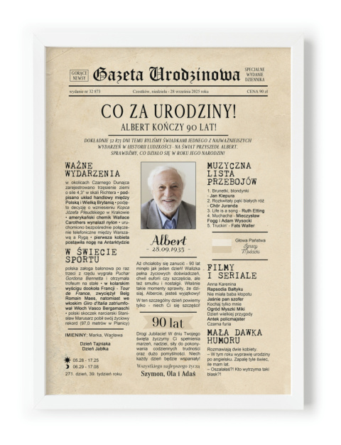 PREZENT na 90 URODZINY dziewięćdziesiątkę - PERSONALIZOWANY PLAKAT