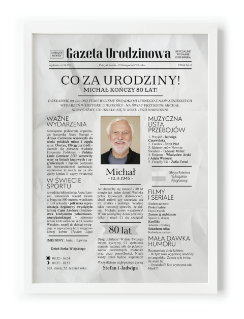 PREZENT na 80 URODZINY na osiemdziesiątkę PERSONALIZOWANY PLAKAT